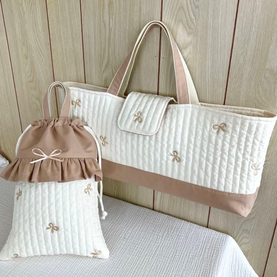 ヌビ リボン ピアニカケース バッグ ベージュ 上履き袋 イブル メロディオン