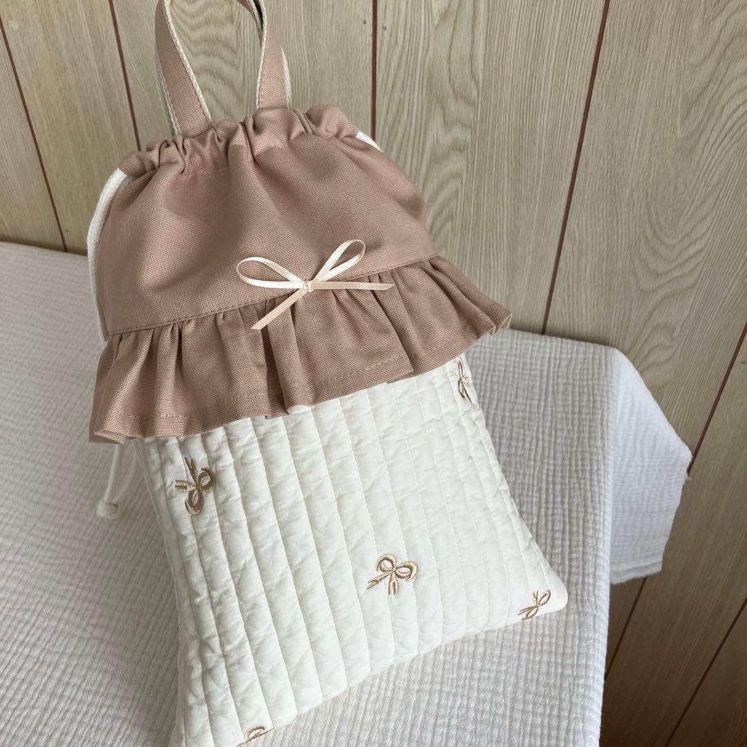 ヌビ リボン ピアニカケース バッグ ベージュ 上履き袋 イブル メロディオン