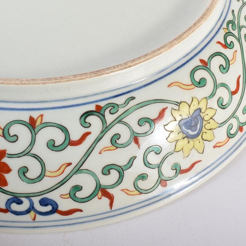 中国　大明萬暦年製　五彩花文　大皿　飾り皿　直径約39㎝　V　R7817C