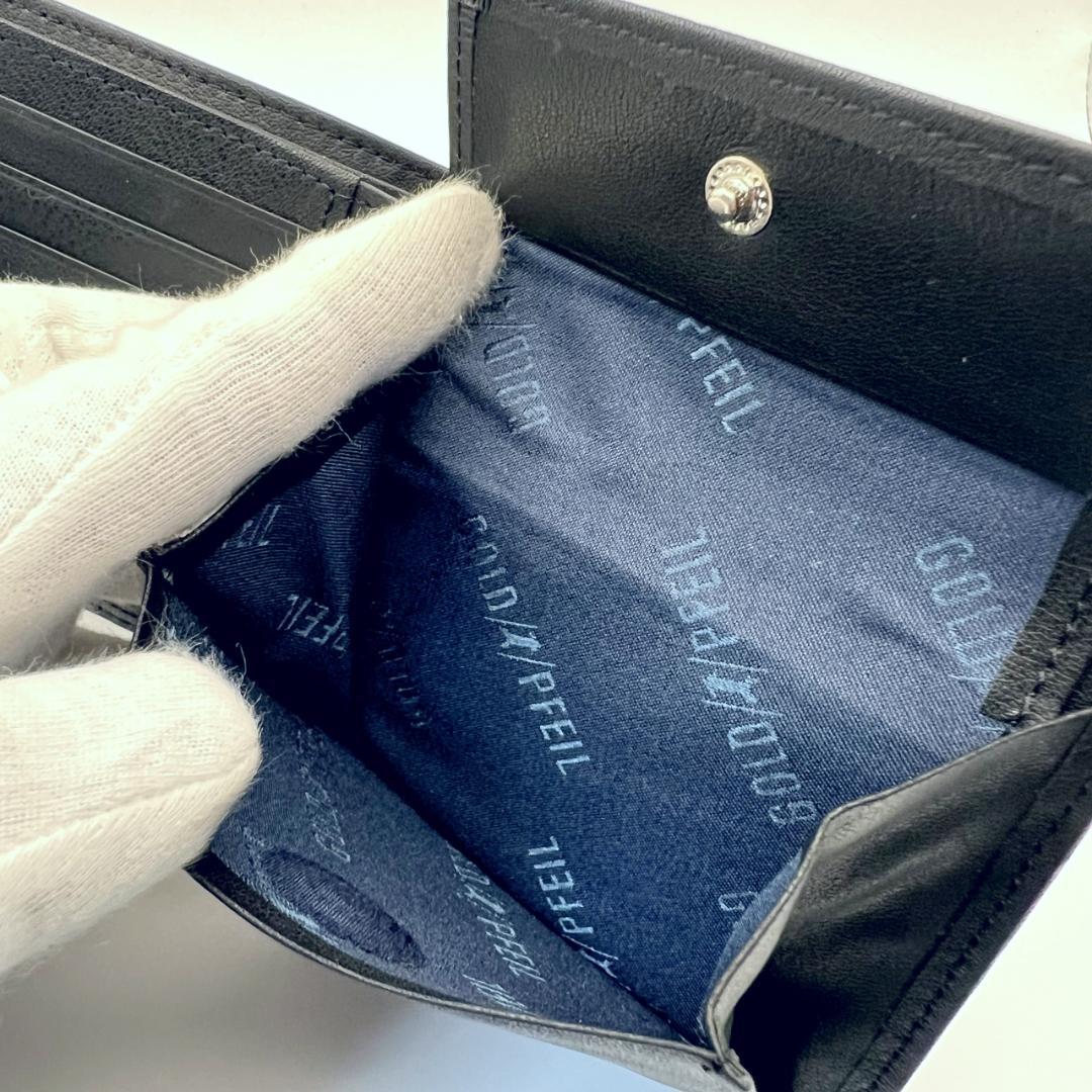 未使用ゴールドファイル☆メンズ二つ折り財布 ドイツカーフ 本革 黒 日本製