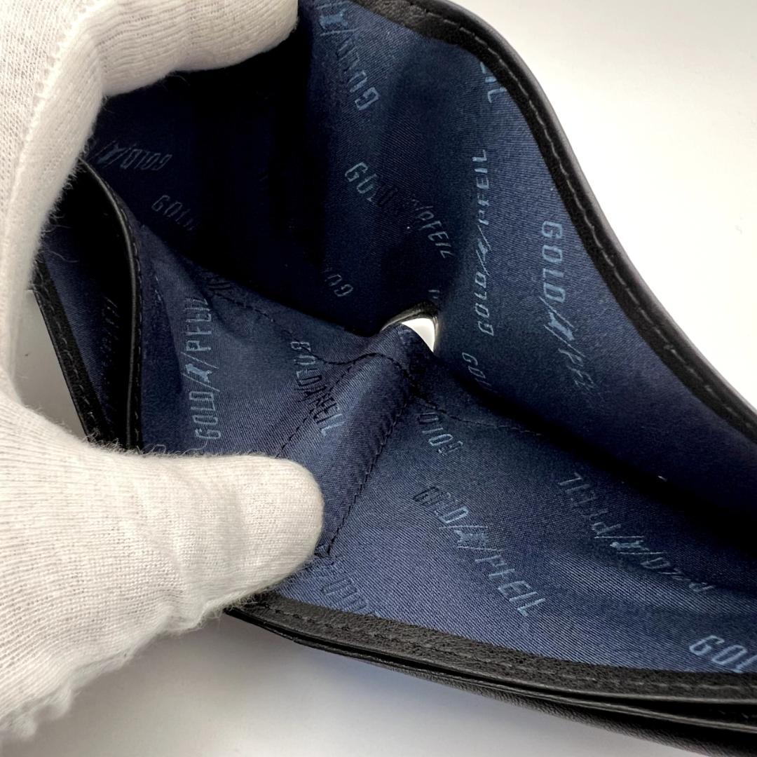 未使用ゴールドファイル☆メンズ二つ折り財布 ドイツカーフ 本革 黒 日本製