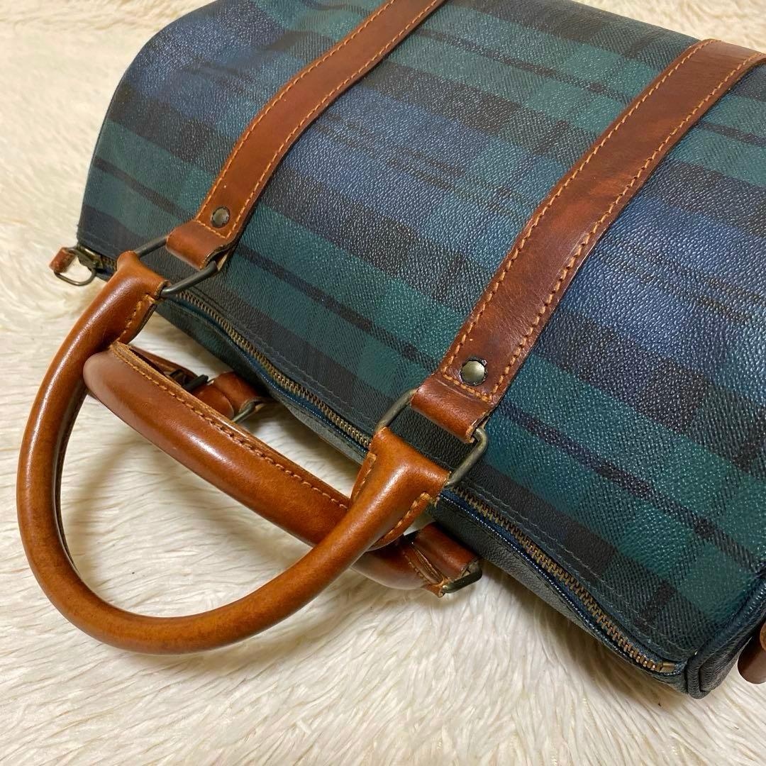 【美品】ポロラルローレン ミニボストン バッグ　PVCレザー ブラックウォッチ