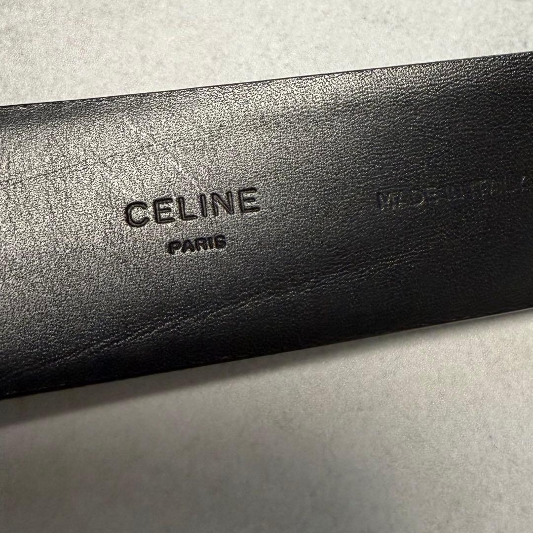 【美品✨希少】CELINE メンズ　ベルト　ダブルピン　レザー　黒　ロゴ刻印