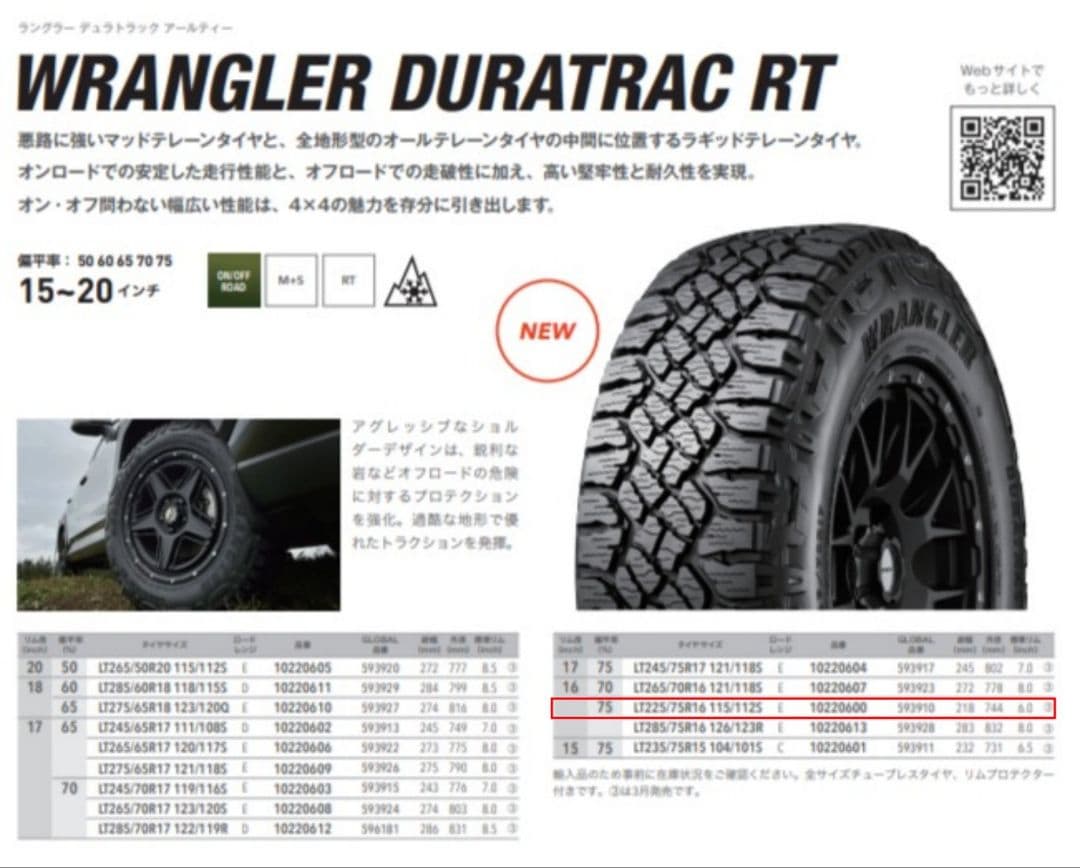 グッドイヤー WRANGLER DURA TRAC RT 225/75R16