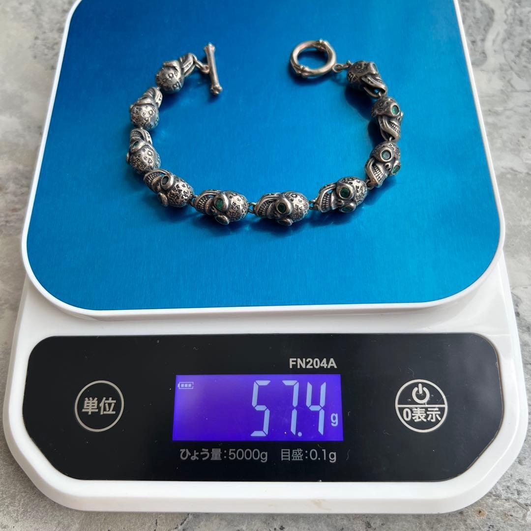 VINTAGE ヴィンテージ グリーンアイ スカルリンク ブレスレット マンテル