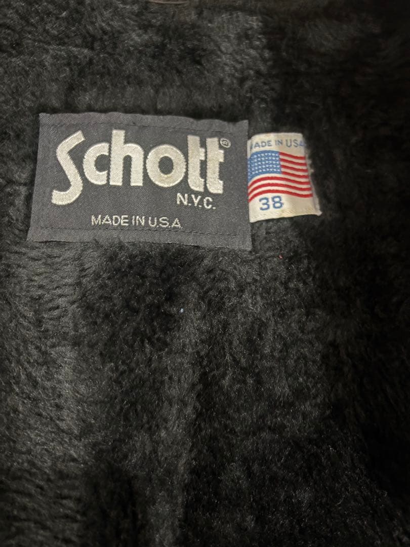 Schott ブラックレザーシングルライダースジャケット38 (M)品番641G