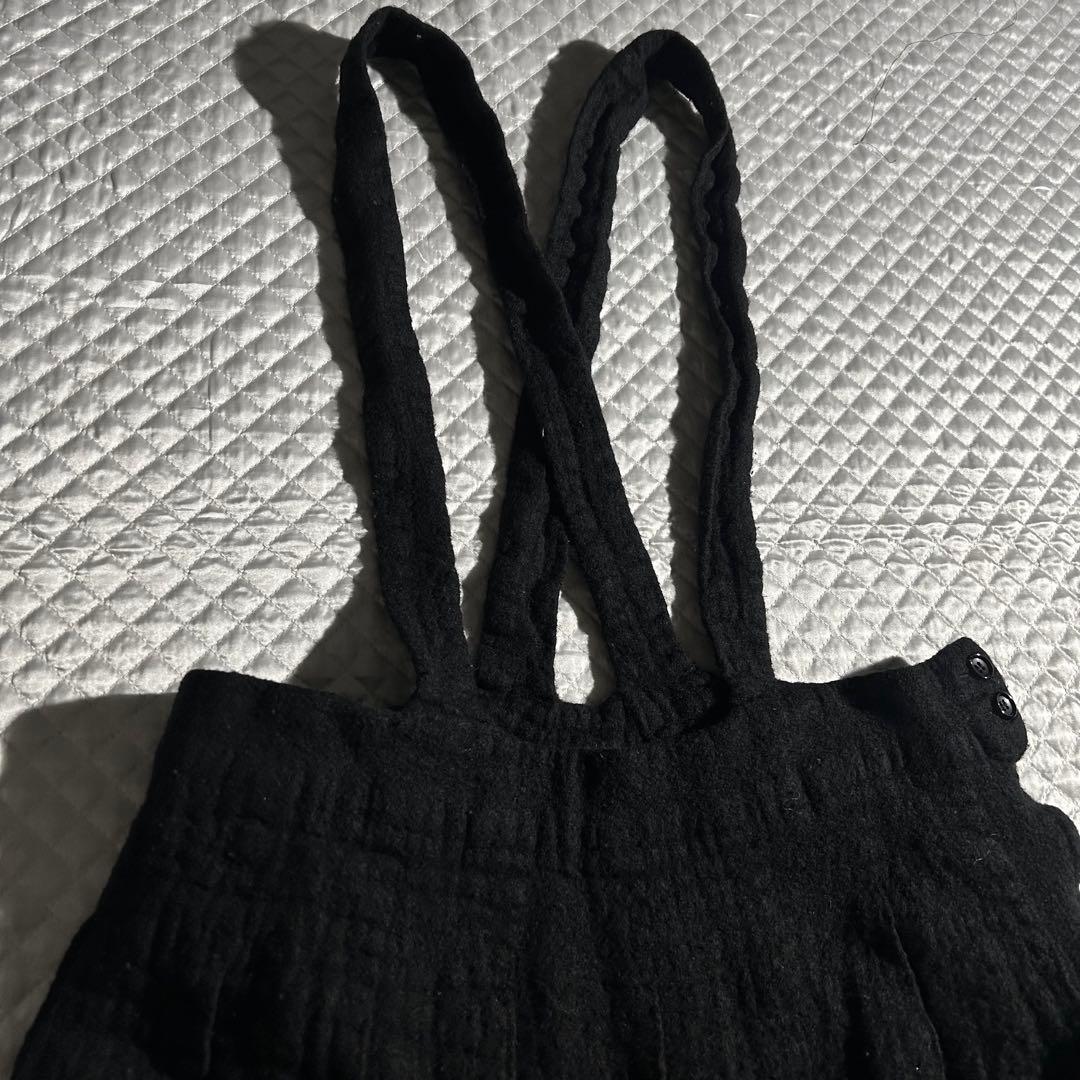 AD2007 07AW ウール縮絨プリーツフレア吊りスカート 黒