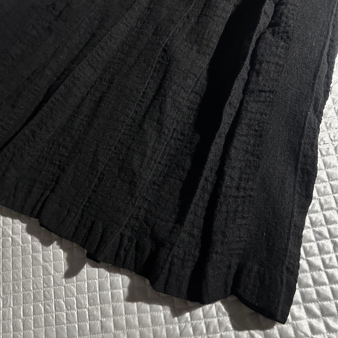 AD2007 07AW ウール縮絨プリーツフレア吊りスカート 黒