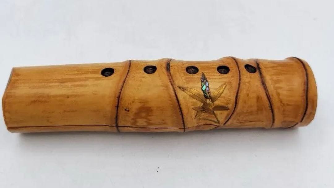 b346 香合 尺八 布袋 竹 吉田華正 木箱 茶道具 古物