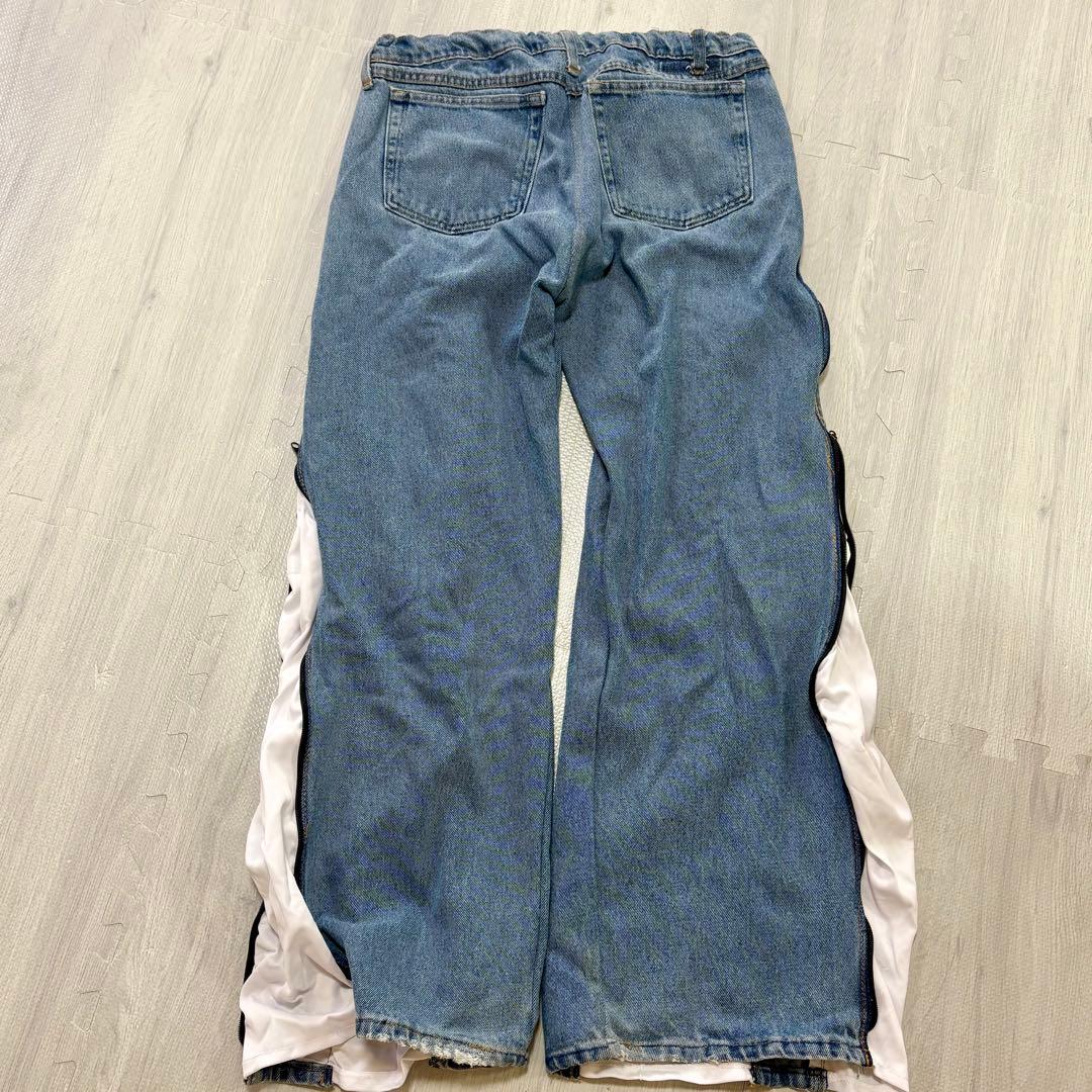 アディダス　adidas ワイド　デニムパンツ　フレア　リメイク　バギー　白