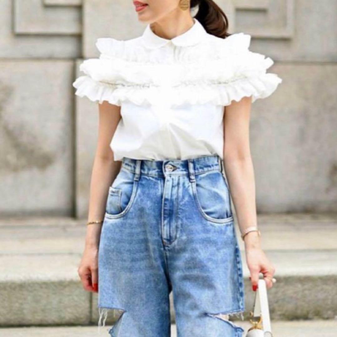 新品未使用✨ TREFLE+1 ブラウス フリル チュール ホワイト Free