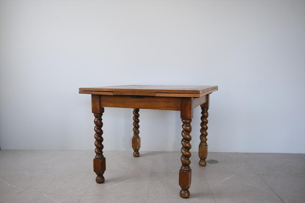 英国アンティーク木製ドローリーフテーブル/伸長式ダイニング/作業机(92-124