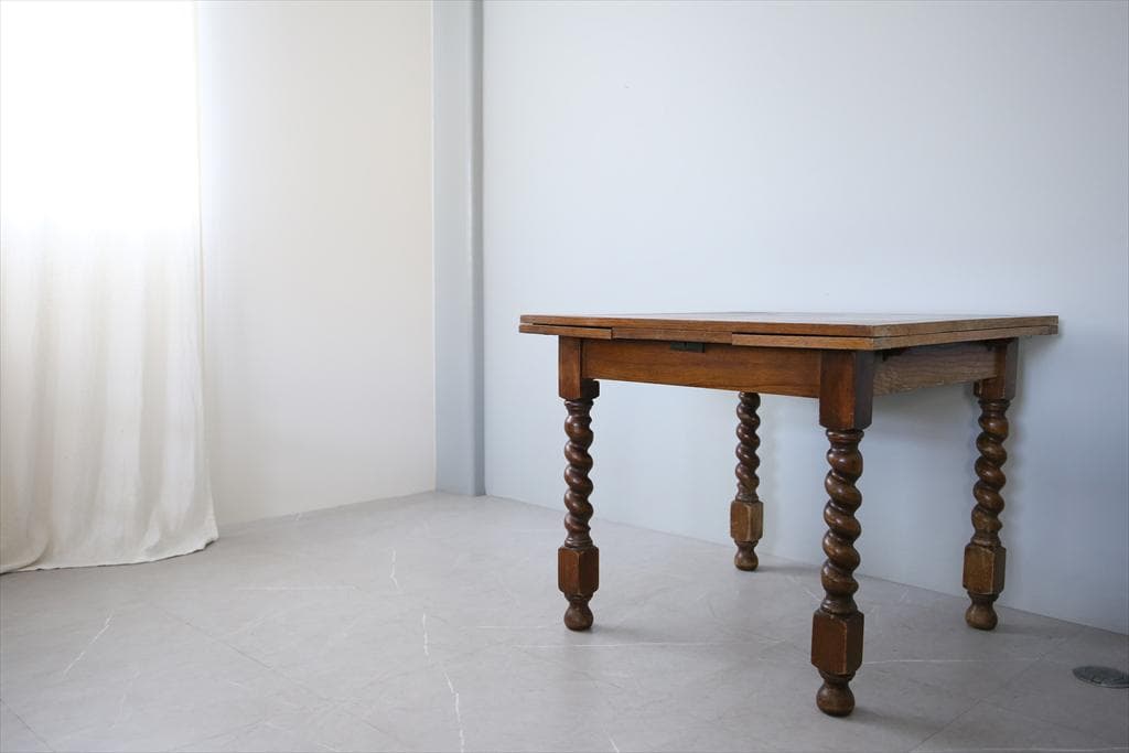 英国アンティーク木製ドローリーフテーブル/伸長式ダイニング/作業机(92-124