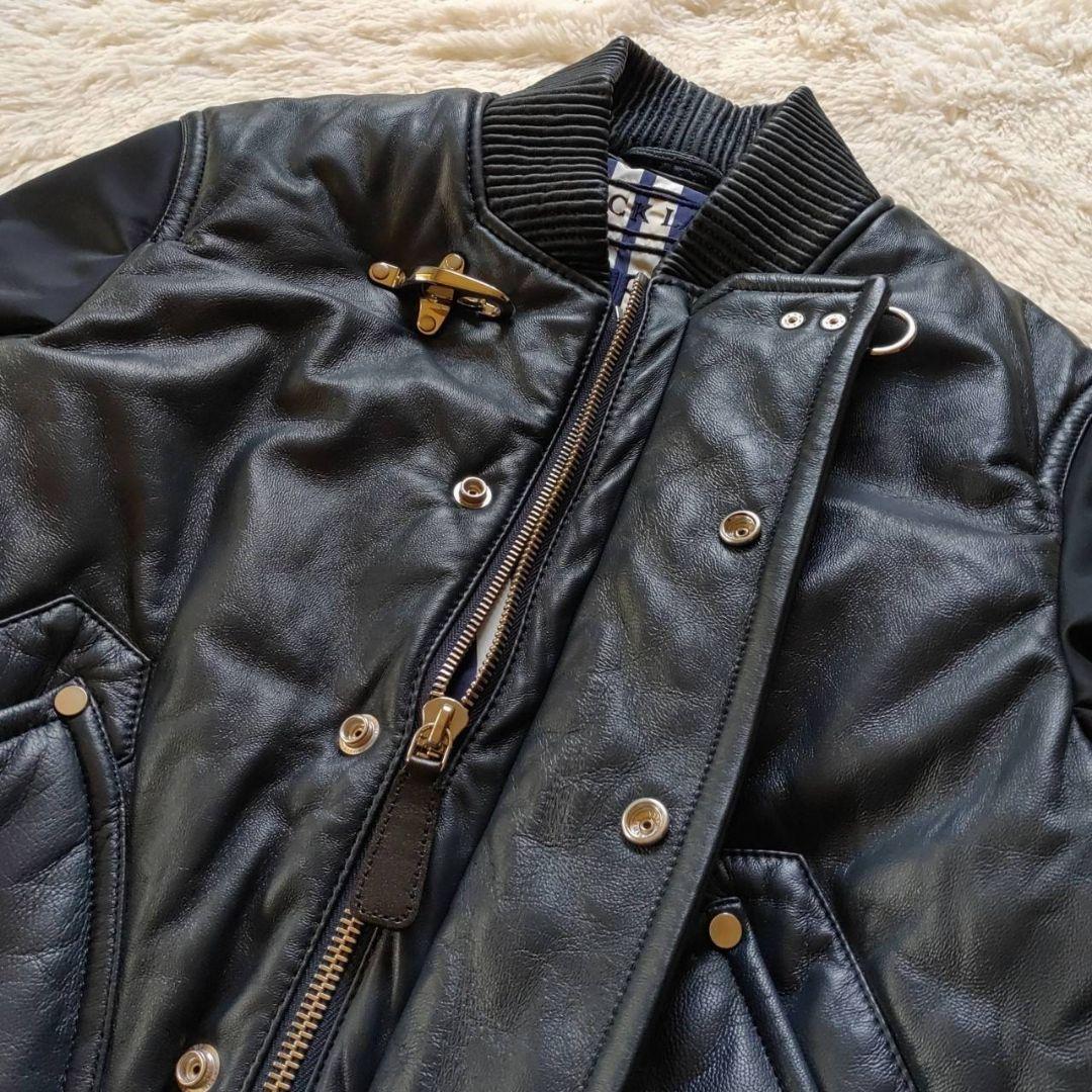 BURBERRY 異素材 切替 ファイヤーマンフック レザージャケット ブルゾン