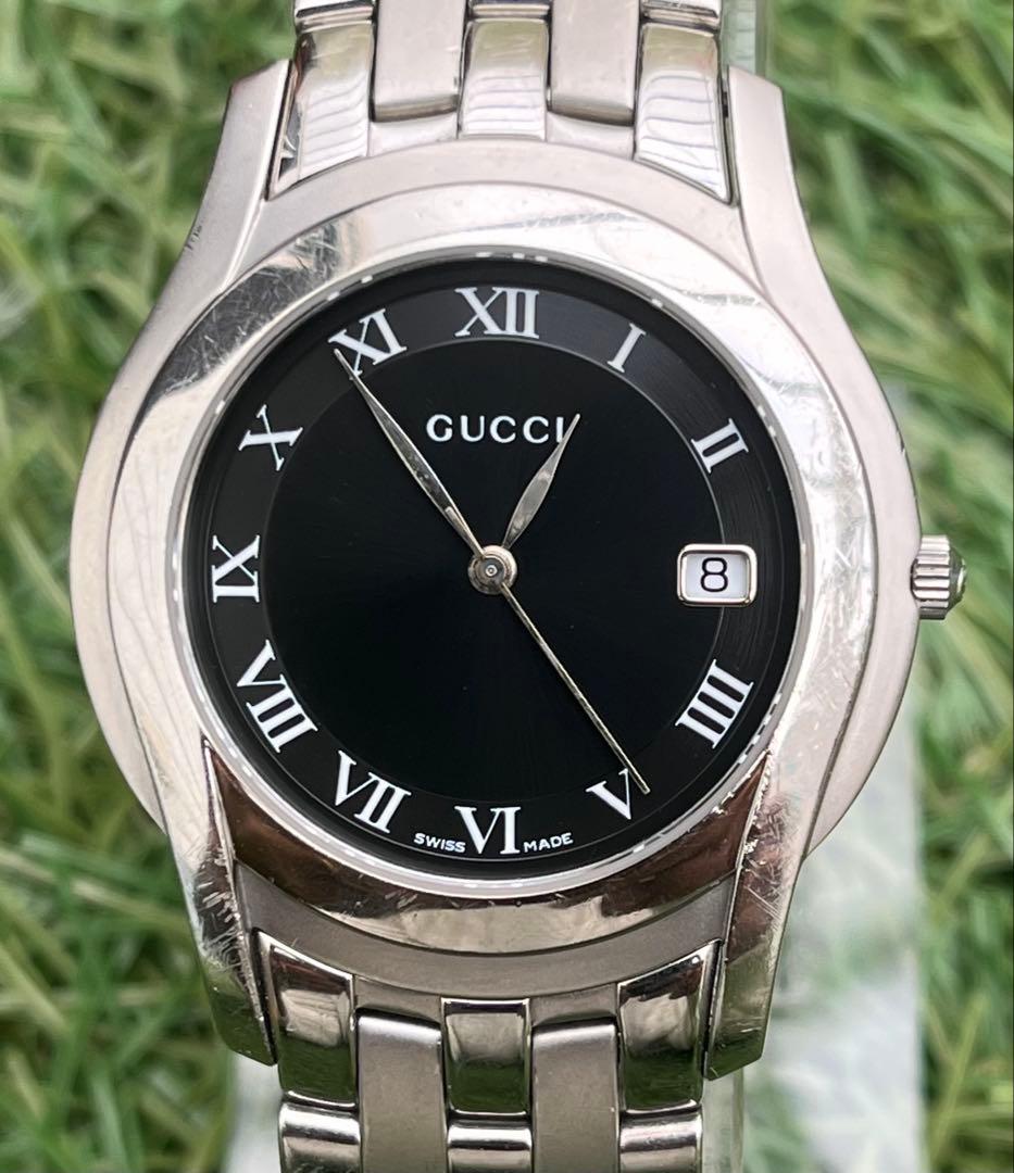 美品◎GUCCIグッチ 5500M ブラック文字盤 メンズ腕時計 ヴィンテージ