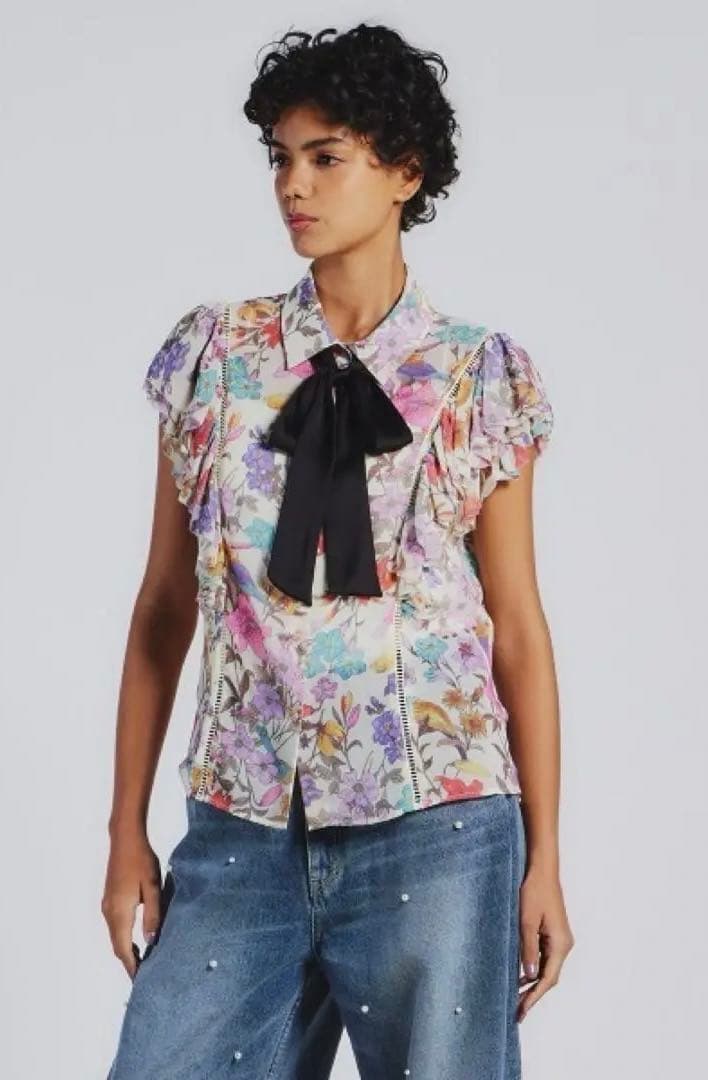 新品　ダブスタ　オリジナルプリントシフォンブラウス