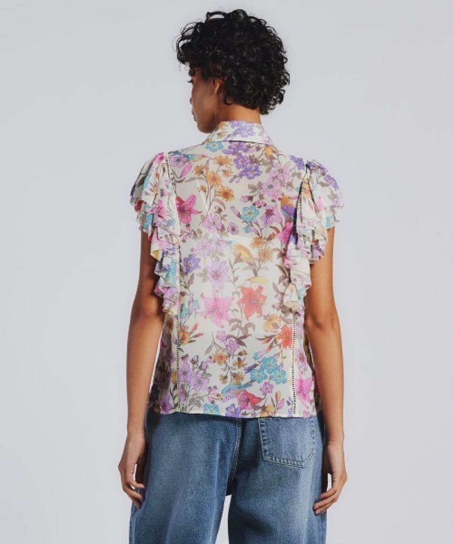 新品　ダブスタ　オリジナルプリントシフォンブラウス