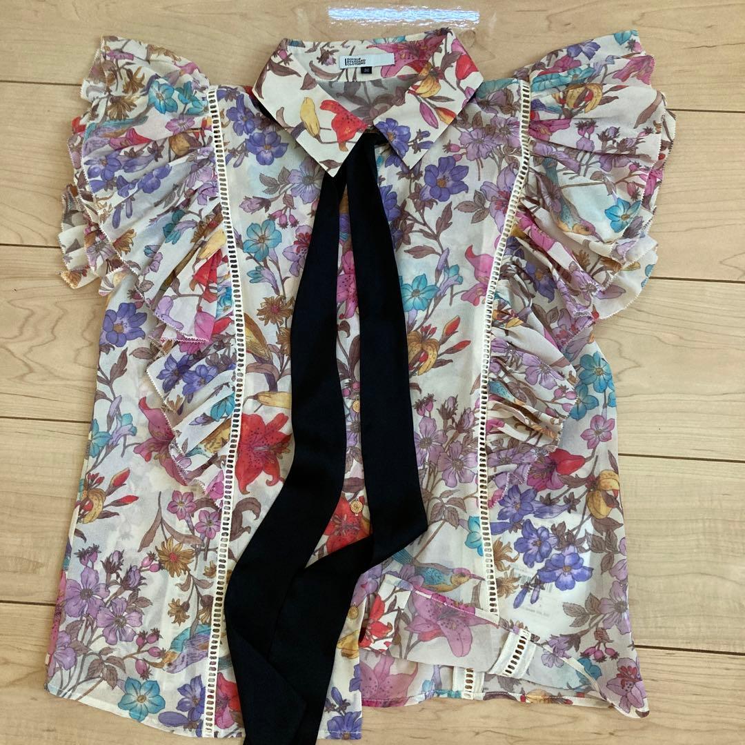 新品　ダブスタ　オリジナルプリントシフォンブラウス