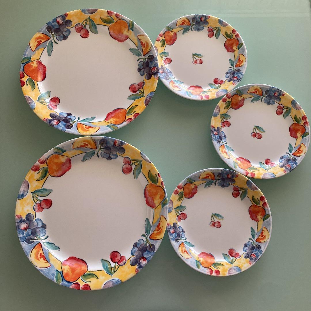 【超希少】CORELLE フルーツ柄 お皿セット 大皿2枚、小皿3枚
