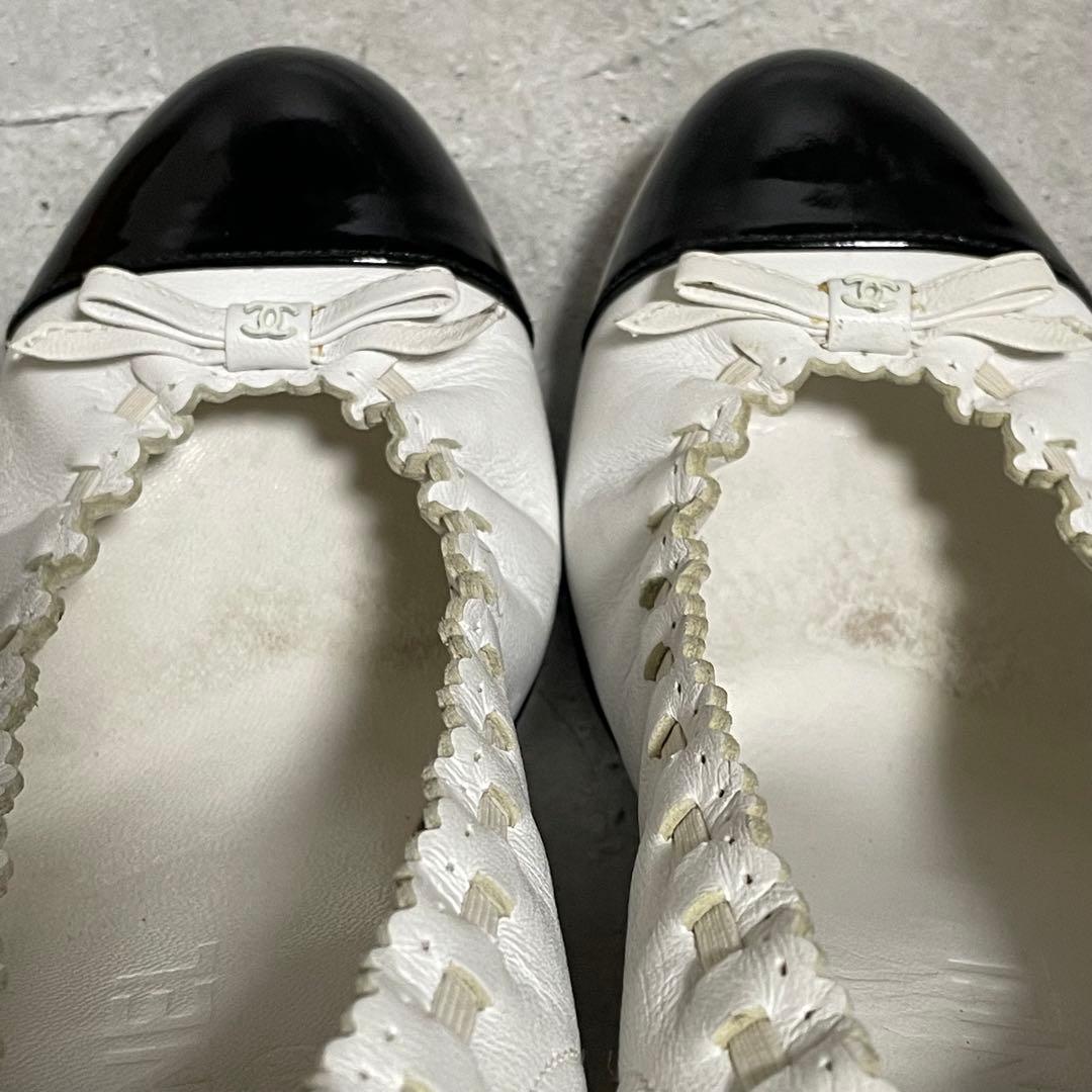 シャネル　CHANEL　ハイヒールパンプス　バイカラー　リボン　ココマーク　36