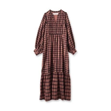 サラマリカ完売Cotton Check Shirring Long Dress