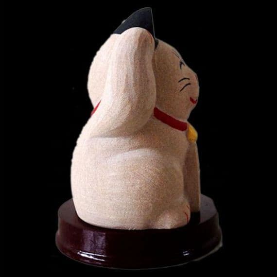 招き猫 千客万来 台付 石材彫刻 置物 インテリア