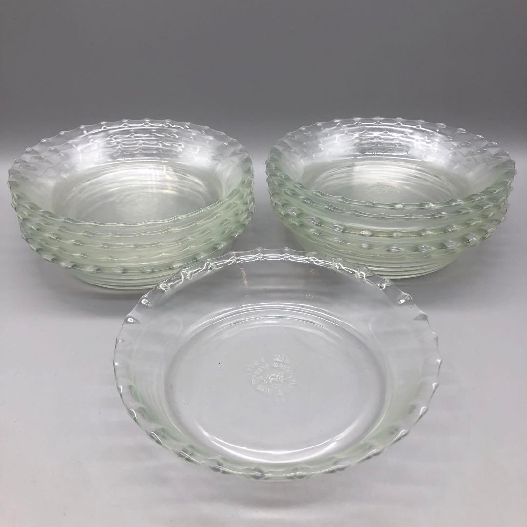 アメリカUSA製オールドパイレックス耐熱ガラス波型ビンテージ皿15cmx11枚