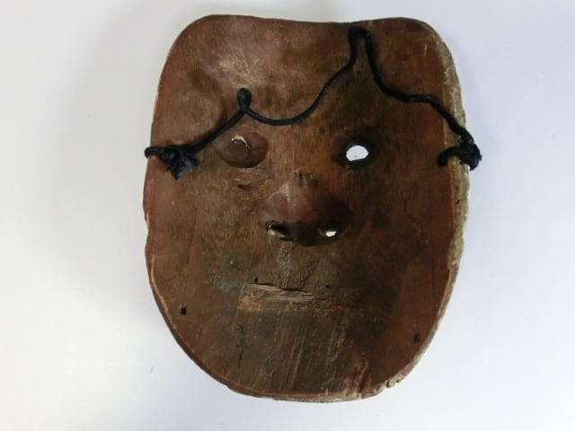 お面■ひょっとこ 古い木彫り面 神楽面 能面 手彫り 木製 時代物 骨董品■