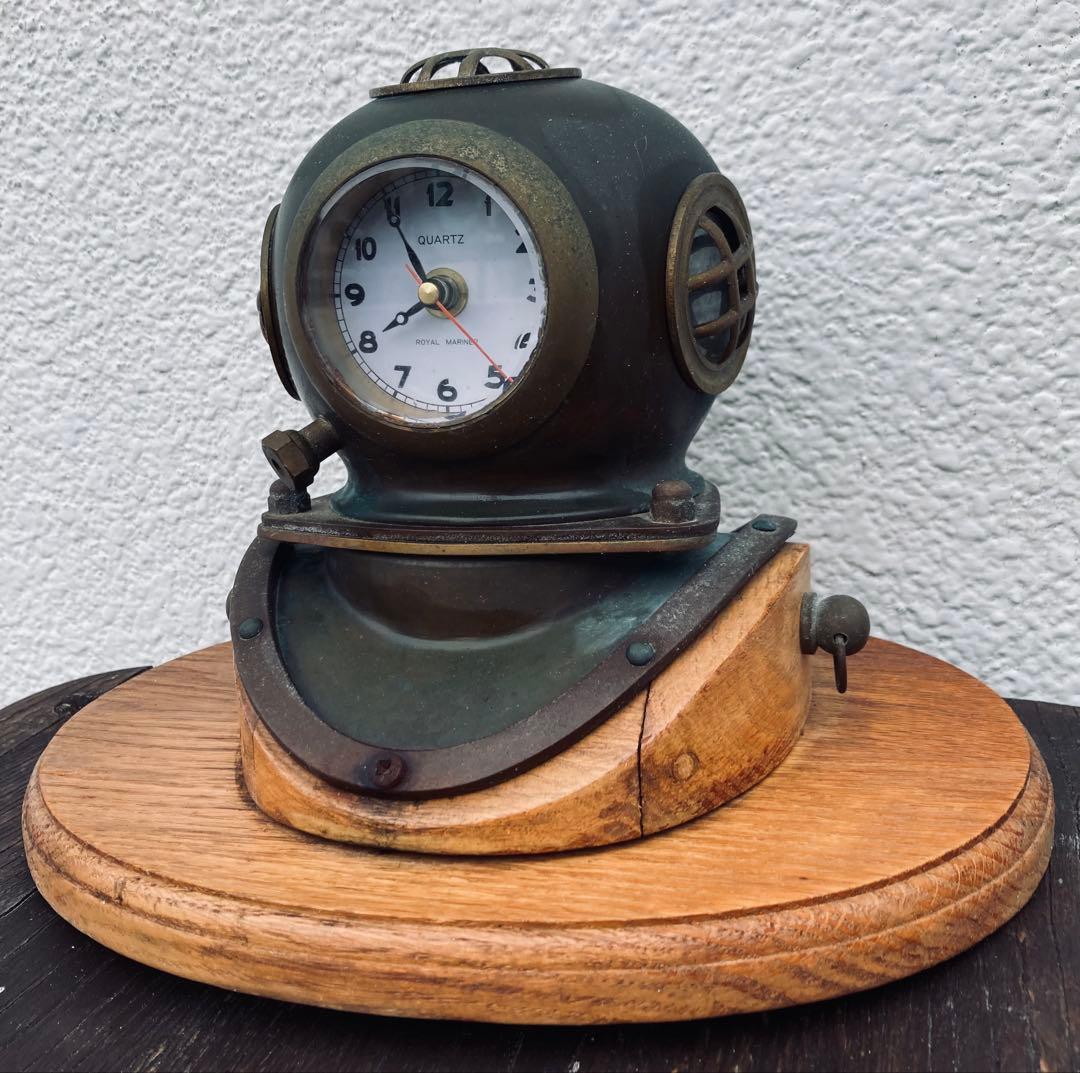 潜水ヘルメット　銅製オブジェ アンティーク インテリア　置き時計