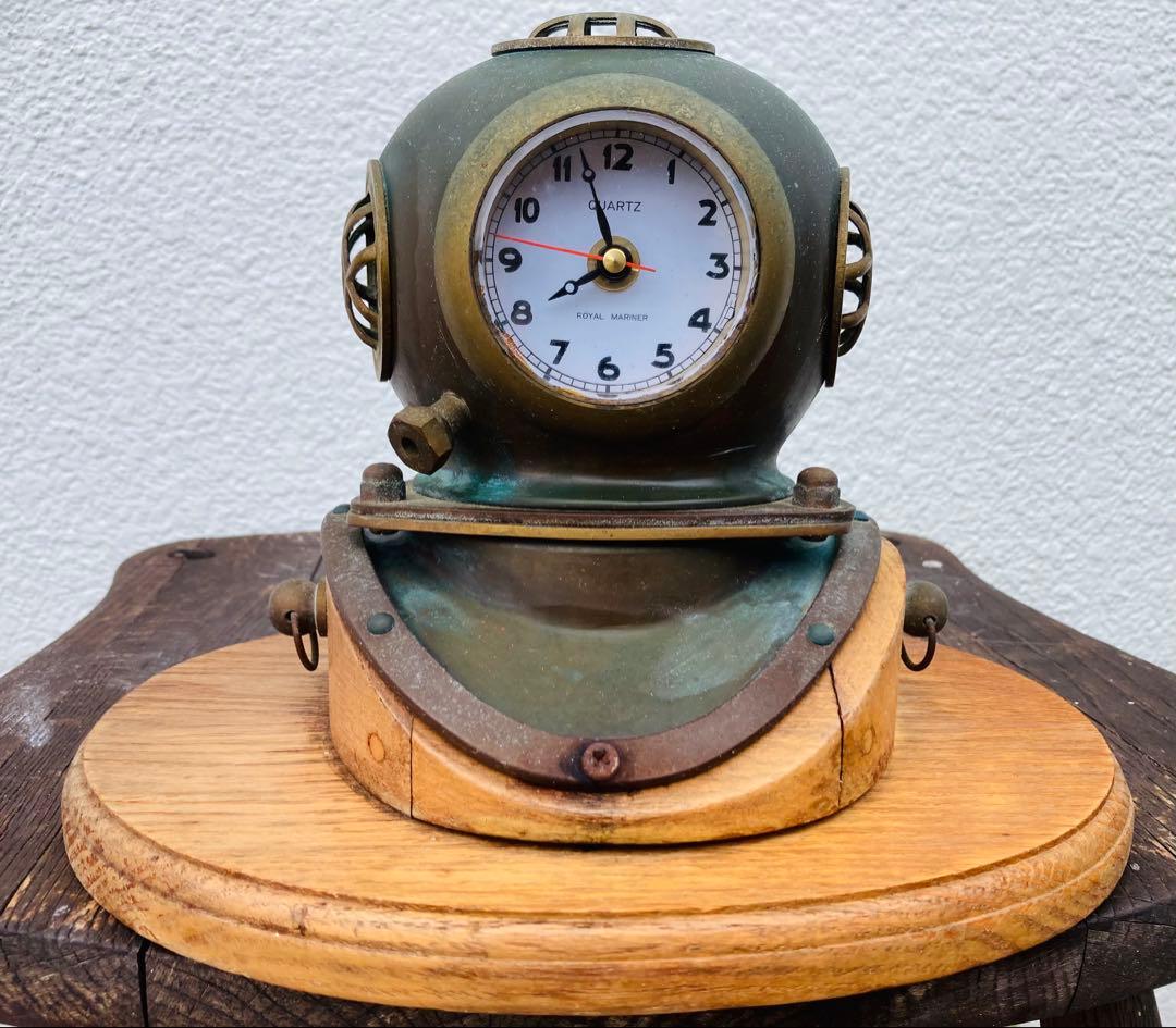 潜水ヘルメット　銅製オブジェ アンティーク インテリア　置き時計