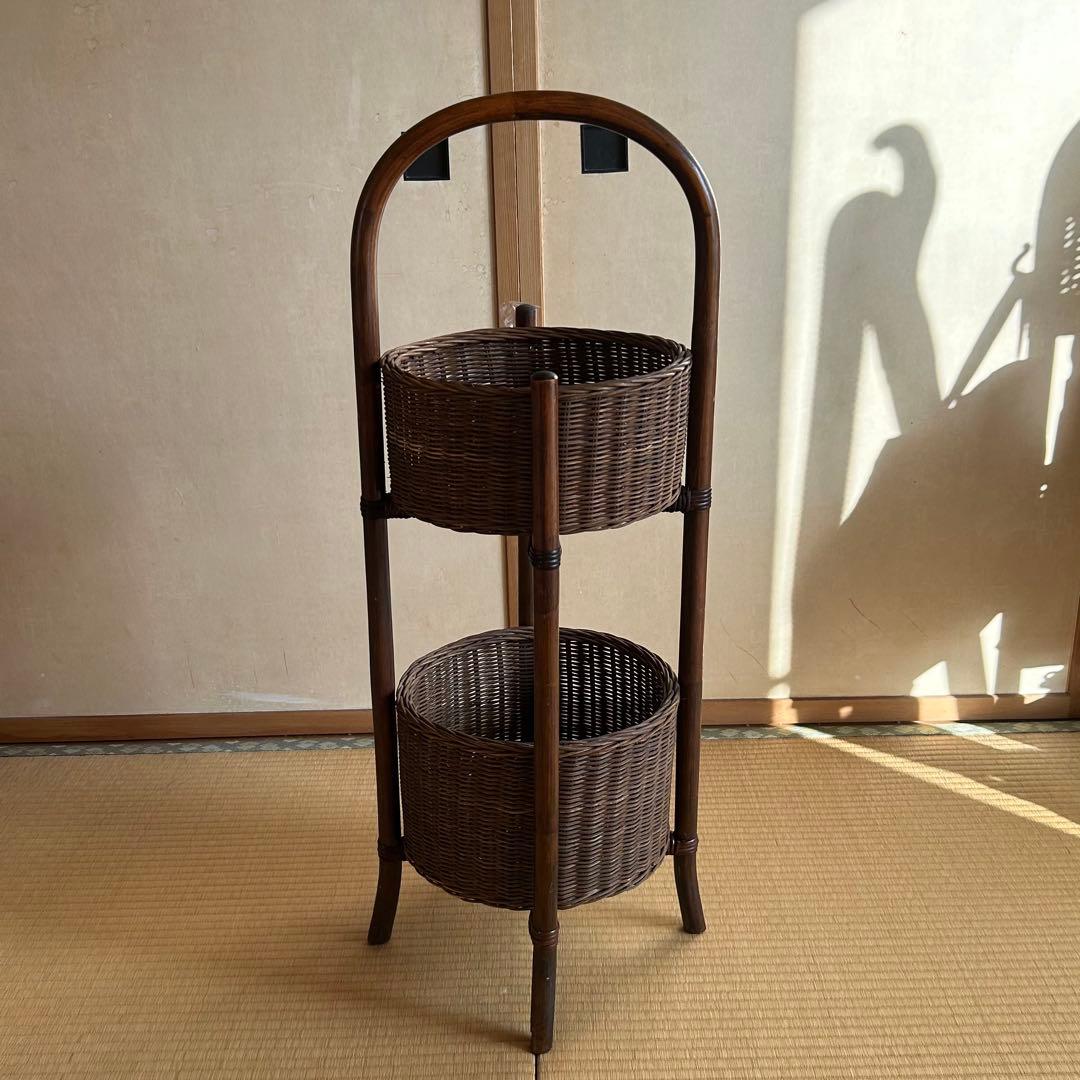 2段バスケット　かご　ラック　籐　木製