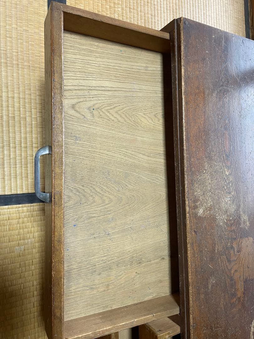 昭和レトロ 古家具 木製文机 4引き出し付き座卓 書斎机 ビンテージ