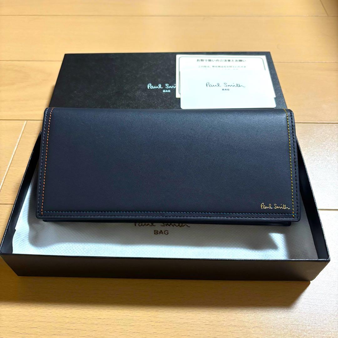 Paul Smith 長財布　ブライトストライプステッチ　新品未使用品　ネイビー