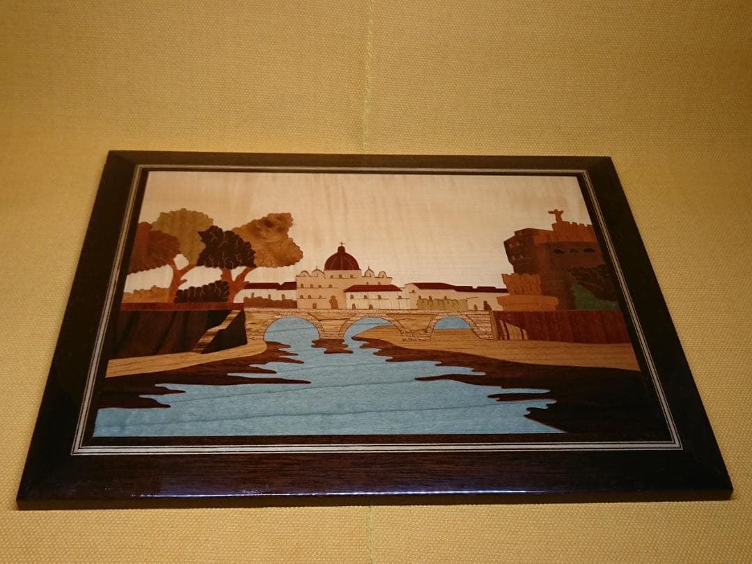 【美品】木製　絵画　壁掛け　イタリア　置物　インテリア　工芸品　美術品A3426