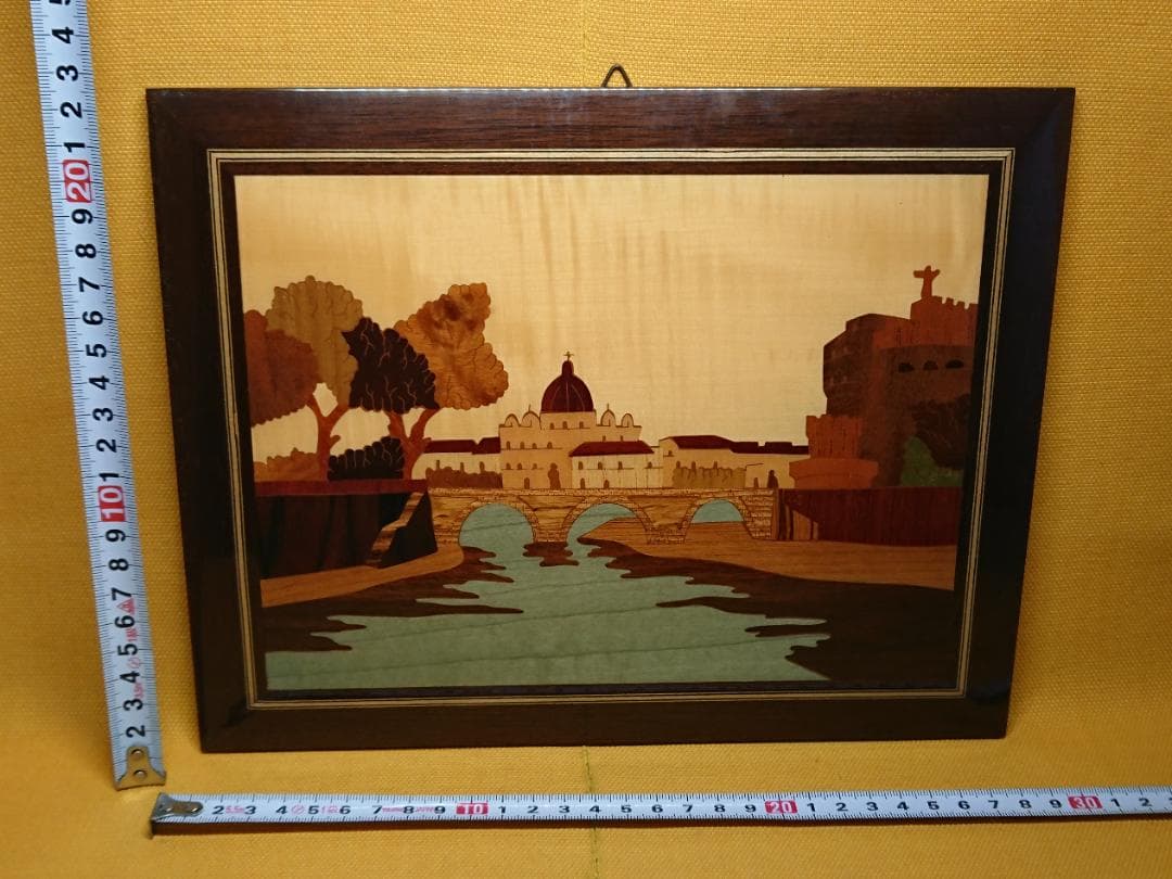 【美品】木製　絵画　壁掛け　イタリア　置物　インテリア　工芸品　美術品A3426