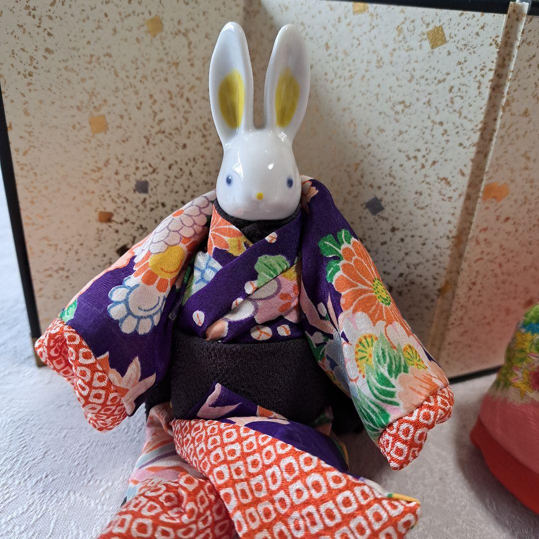 ウサギのひな人形 ハンドメイド伝統的な和服仕立て