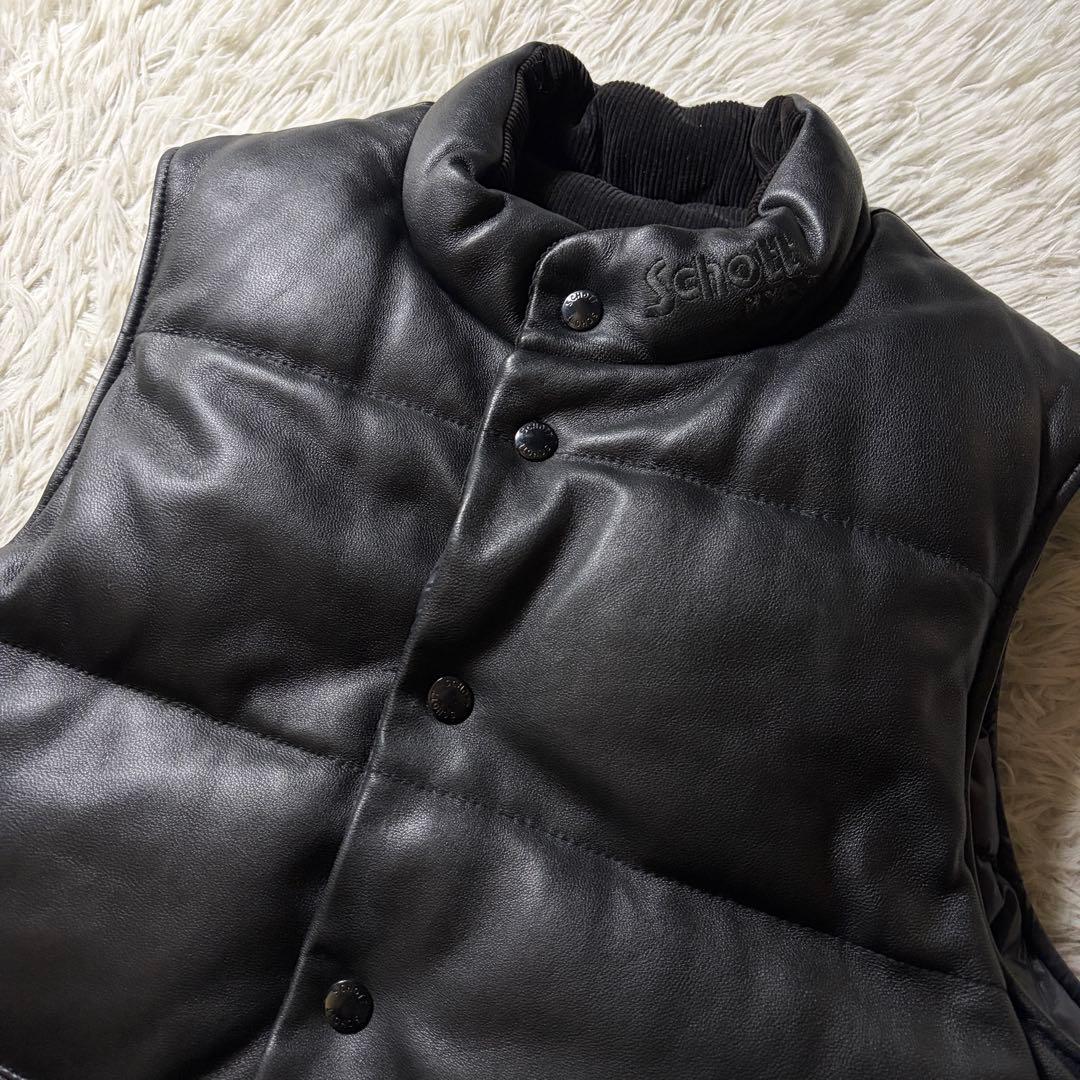 美品/希少モデル■schott レザー ダウンベスト　リバーシブル　羊革　黒　L