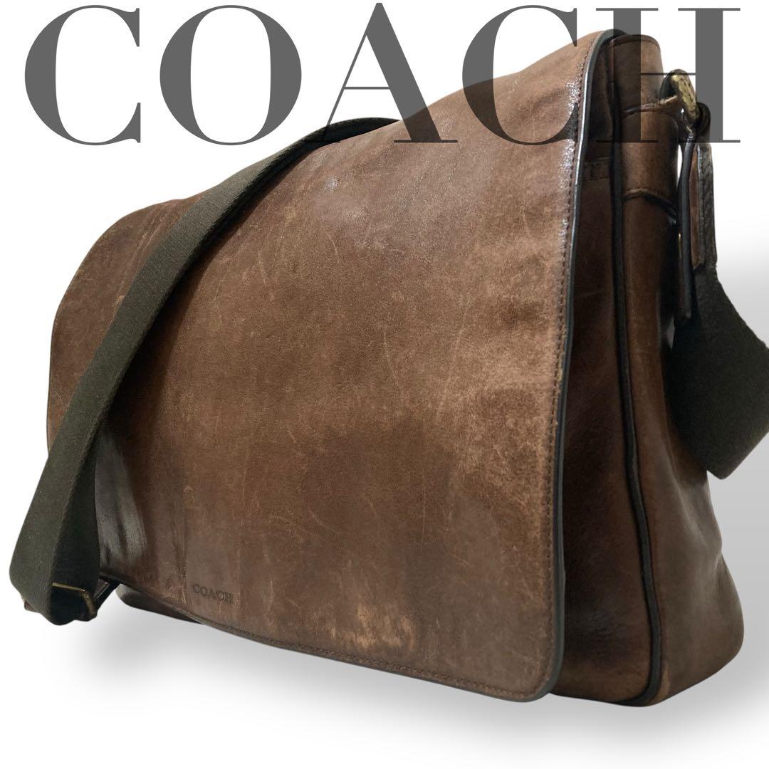 【ヴィンテージ】コーチ　メッセンジャーバッグ　ブラウン　ロゴ型押し　オールレザー