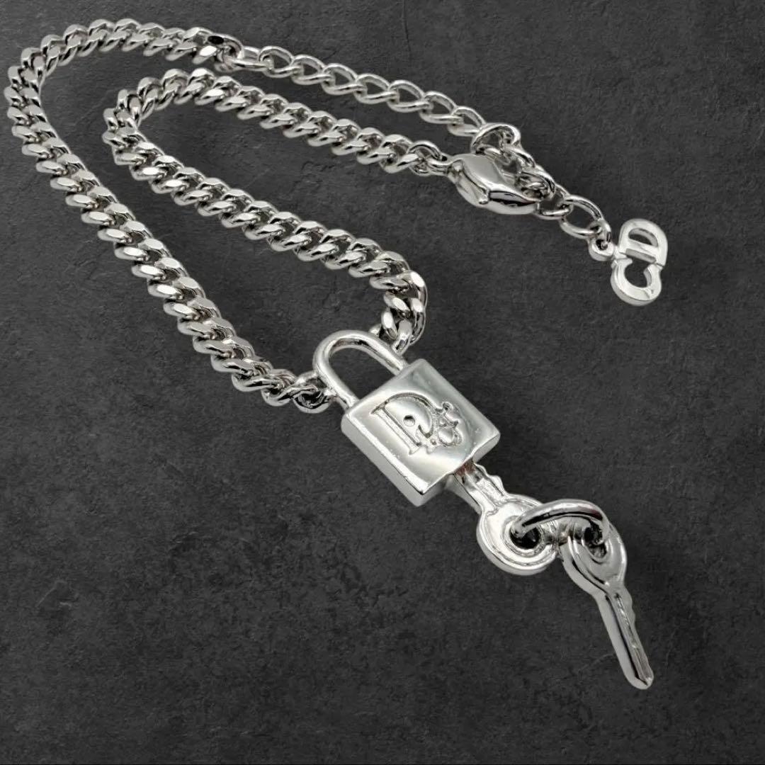 美品 ディオール Dior 南京錠 CDロゴ チェーン ブレスレット シルバー