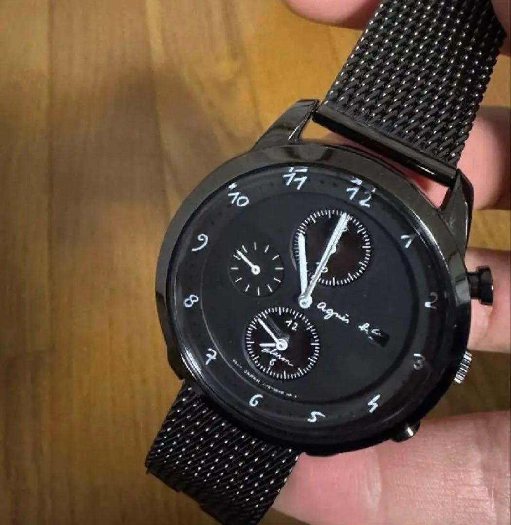 【美品】アニエスベー　腕時計　メンズ　ソーラー　agnes b 黒