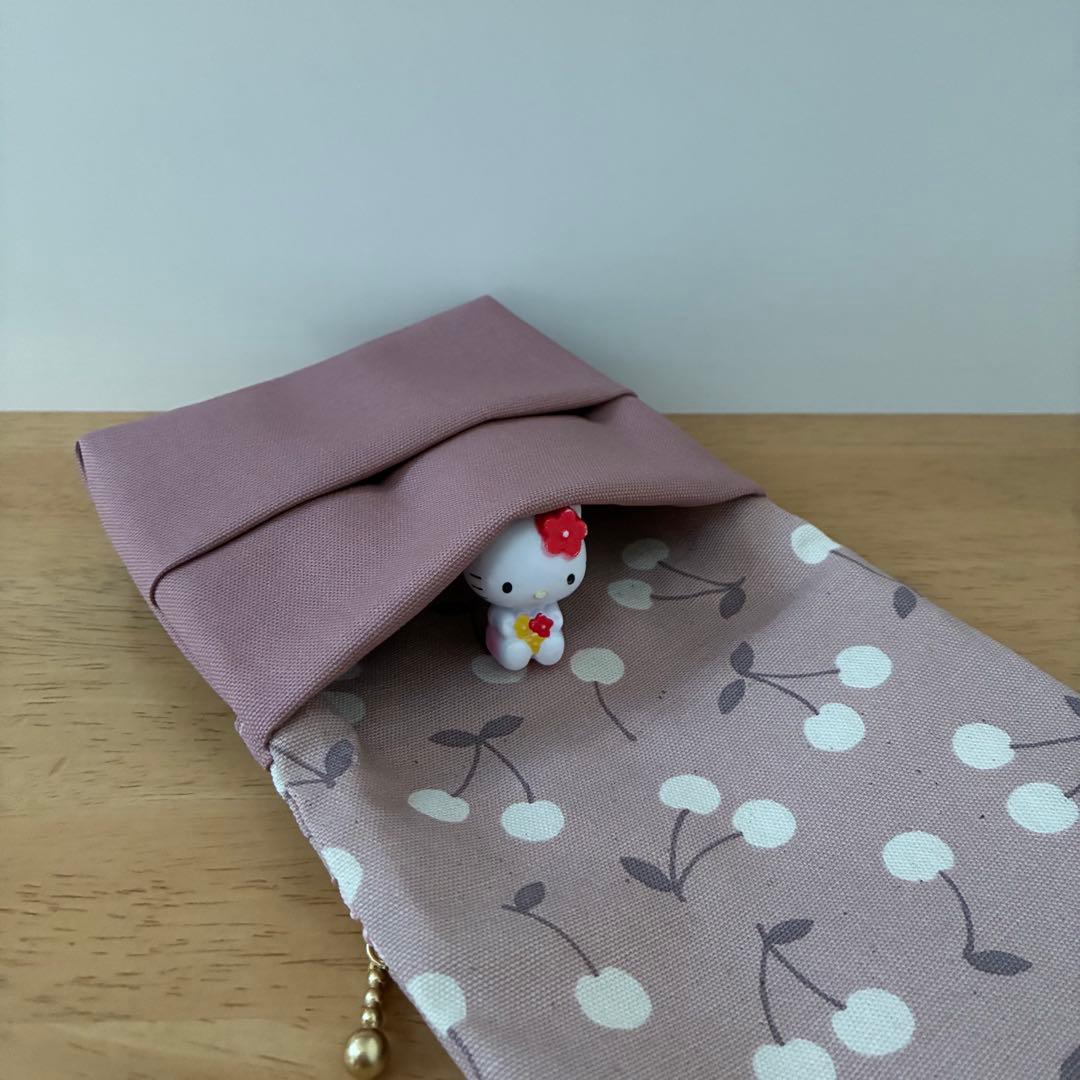 フタにファスナー☆移動ポケット☆さくらんぼ☆ピンク☆ハンドメイド