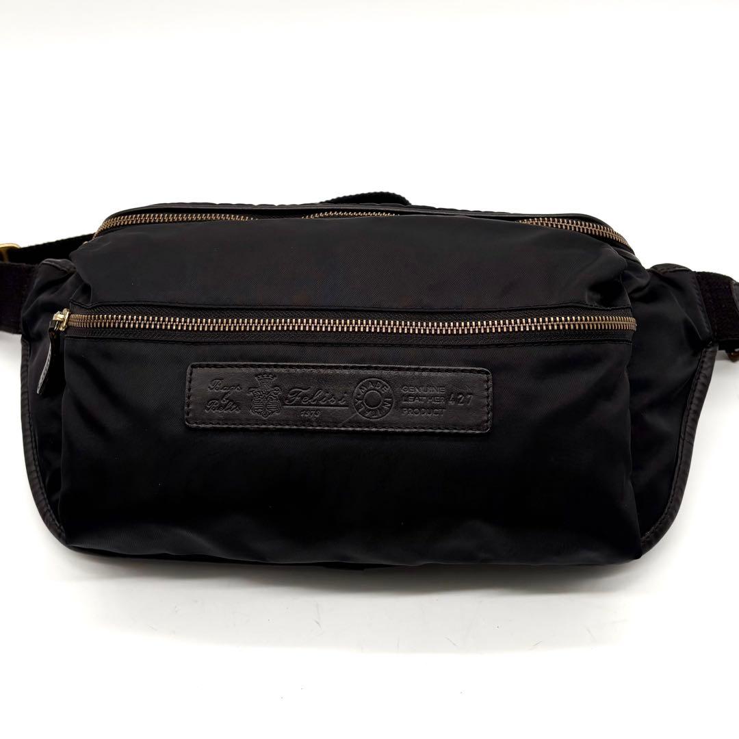 【美品】フェリージ 427 ボディバッグ ナイロン レザー ブラック