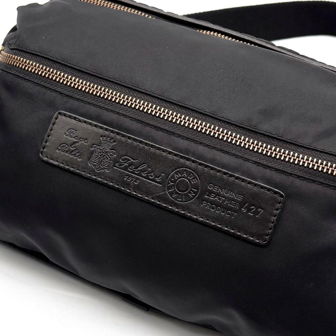 【美品】フェリージ 427 ボディバッグ ナイロン レザー ブラック