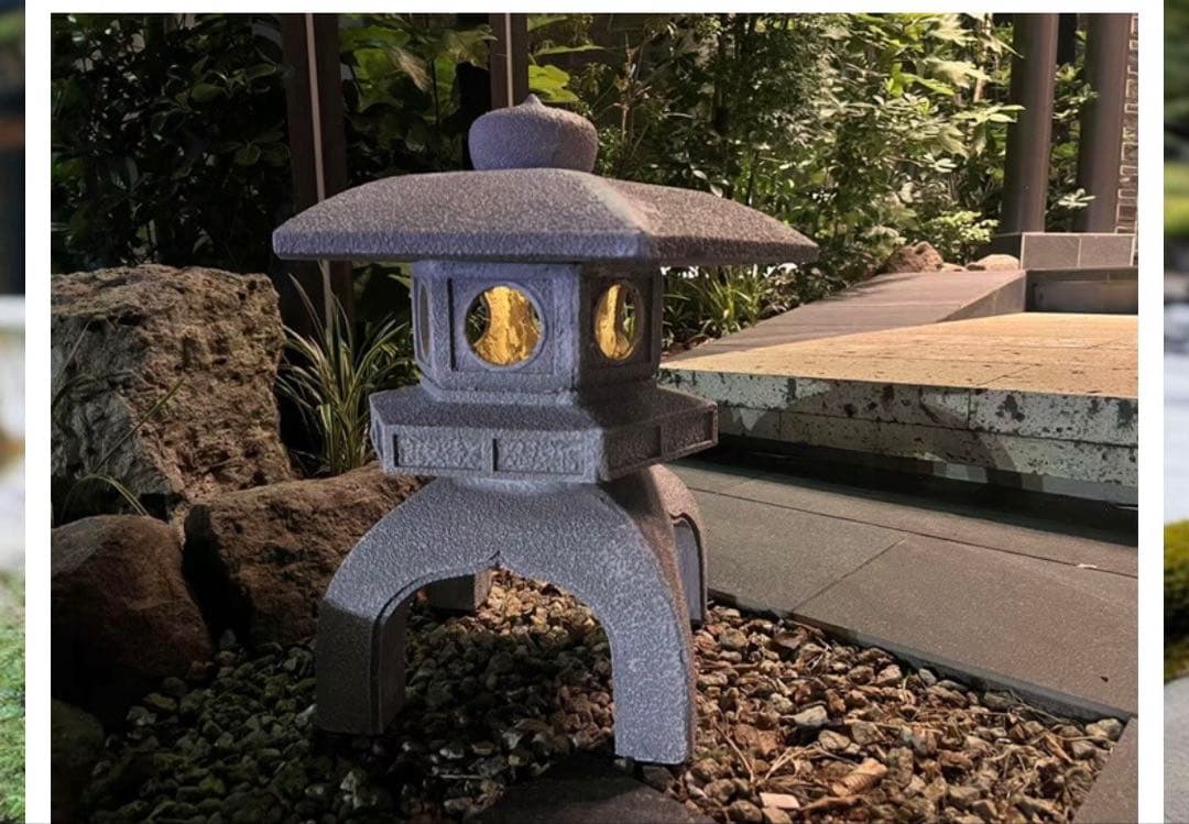 灯篭 石灯篭 雪見灯篭 光る ソーラー 中大型 石 灯篭 とうろう 和風 灯籠
