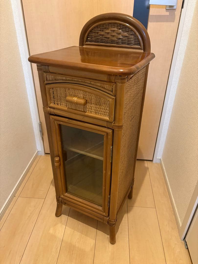 アンティーク　昭和レトロ　籐家具 電話台 花瓶台 引き出し付 ラタン