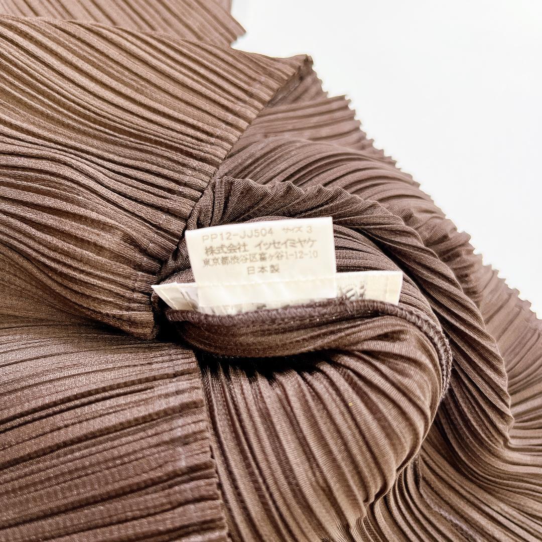 極美品 イッセイミヤケ プリーツプリーズ 半袖 ブラウス シャツ 3 L 茶