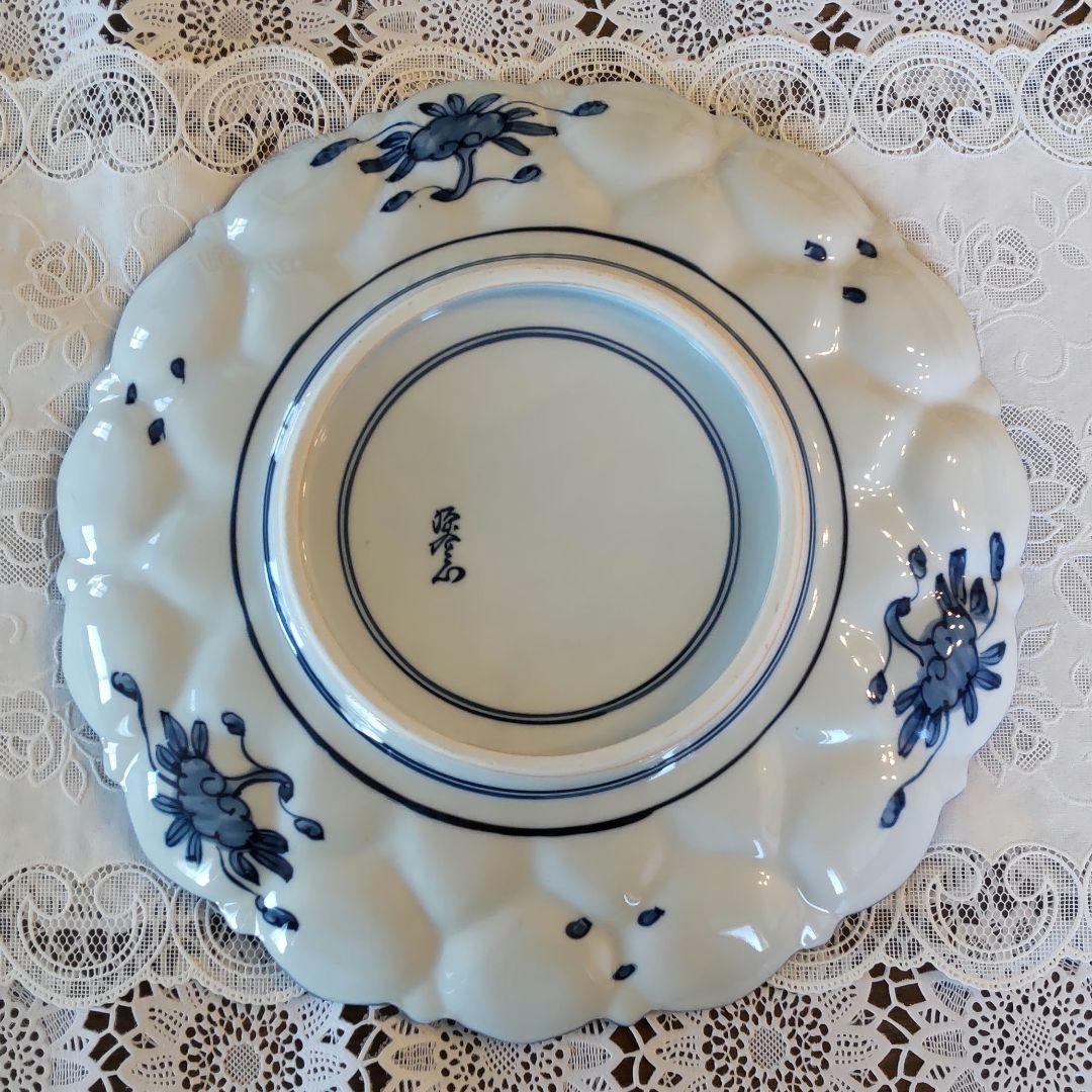 未使用保管品　源右衛門 　館林源右衛門 作　染付 輪花　十寸　30cm　供桐箱