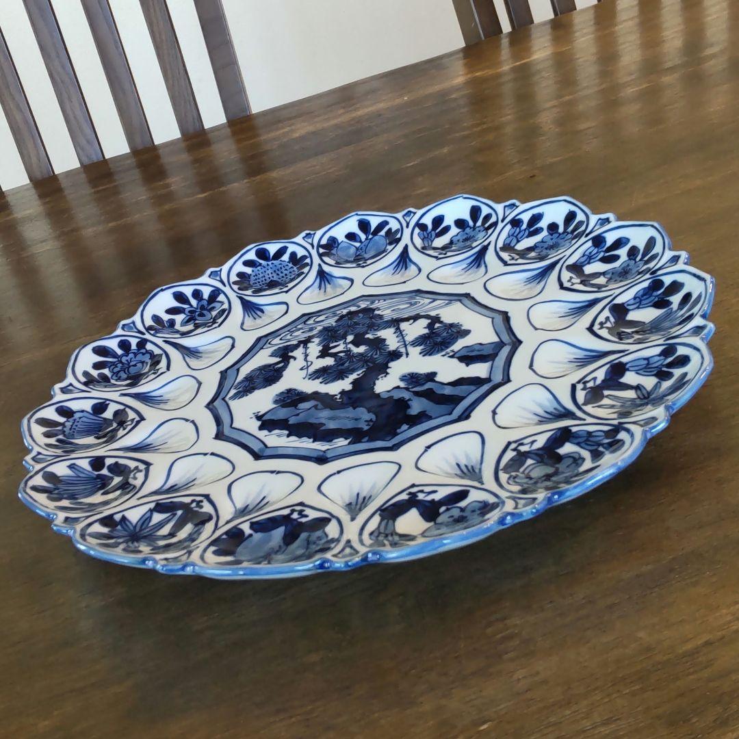 未使用保管品　源右衛門 　館林源右衛門 作　染付 輪花　十寸　30cm　供桐箱