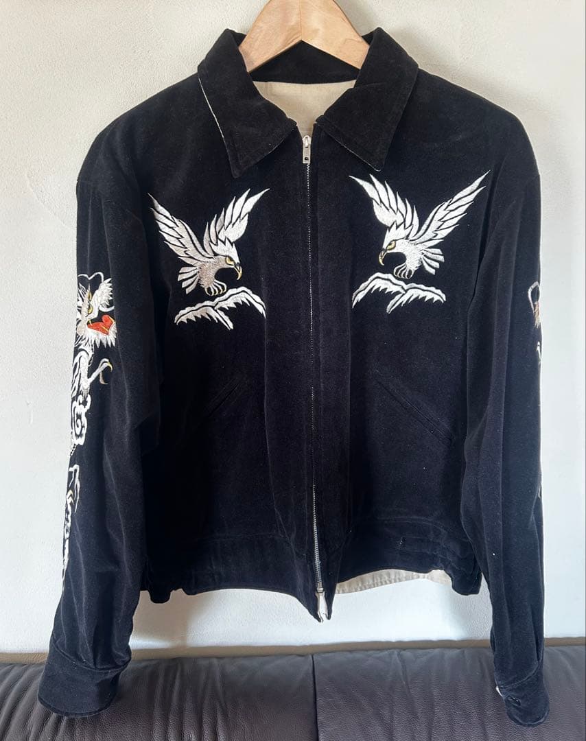 テーラー東洋 襟付き 別珍 スカジャン リバーシブル日本地図、白龍×鷲/Mサイズ