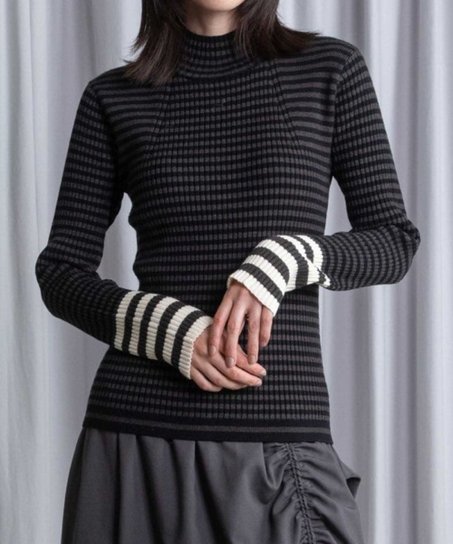 【新品・未使用】MARECHAL TERRE ボーダータートルリブニット